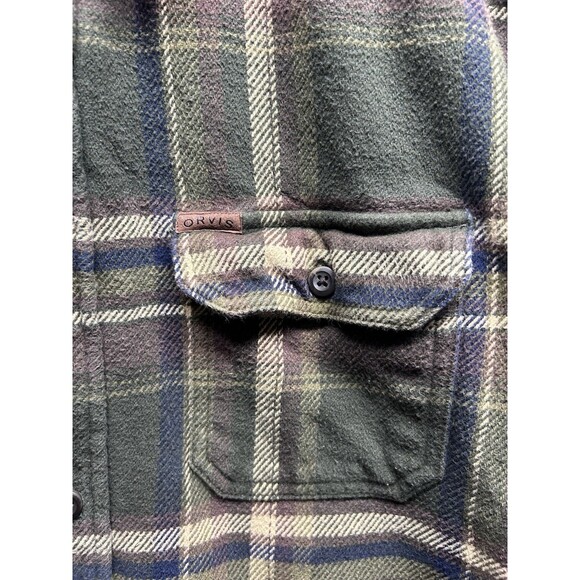 Orvis Flannel Shirt Jacket Mens XXL Olive Green Plaid Shacket W/Pockets - Picture 3 of 9